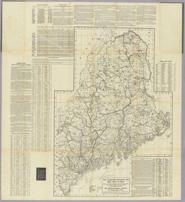 New Commercial, Sportsmen's and Route Survey of Maine Showing all Postoffices, Railroads, Electric Roads, Principal Highways, Lighthouses, Camps and Trails, with Index showing population latest census. The Bullard Company, Publishers, 46 Cornhill, Boston, Mass. Compiled and engraved from Government Surveys and original information.