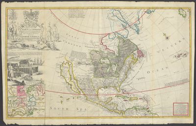 To the Right Honourable John Lord Sommers Baron of Evesham in ye County of Worcester President of Her Majesty's most Honourable Privy Council &c. This Map of North America