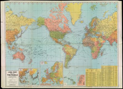 Large Print Map of the World on Mercator's Projection.