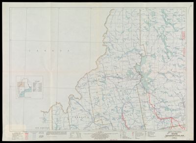 Maine Transportation Map : Highways, railroads, canals, air lanes, and dredged channels / compiled and printed by the U.S. Geological Survey for the Public Roads Administration, subsequent revisions by the Public Roads Administration
