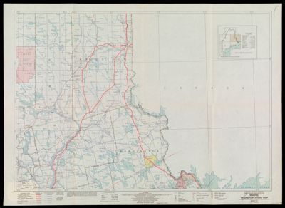 Maine Transportation Map : Highways, railroads, canals, air lanes, and dredged channels / compiled and printed by the U.S. Geological Survey for the Public Roads Administration, subsequent revisions by the Public Roads Administration