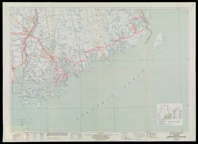 Maine Transportation Map : Highways, railroads, canals, air lanes, and dredged channels / compiled and printed by the U.S. Geological Survey for the Public Roads Administration, subsequent revisions by the Public Roads Administration