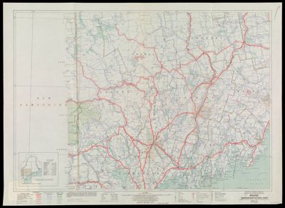 Maine Transportation Map : Highways, railroads, canals, air lanes, and dredged channels / compiled and printed by the U.S. Geological Survey for the Public Roads Administration, subsequent revisions by the Public Roads Administration