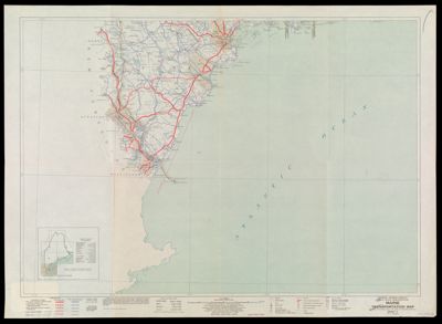 Maine Transportation Map : Highways, railroads, canals, air lanes, and dredged channels / compiled and printed by the U.S. Geological Survey for the Public Roads Administration, subsequent revisions by the Public Roads Administration