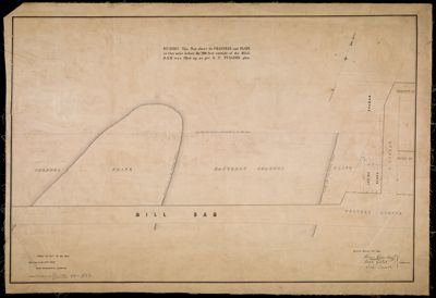Reference. This plan shows the Channels and Flats as they were before the 200 feet outside of the Mill Dam was filled as per S. P. Fuller's plan.