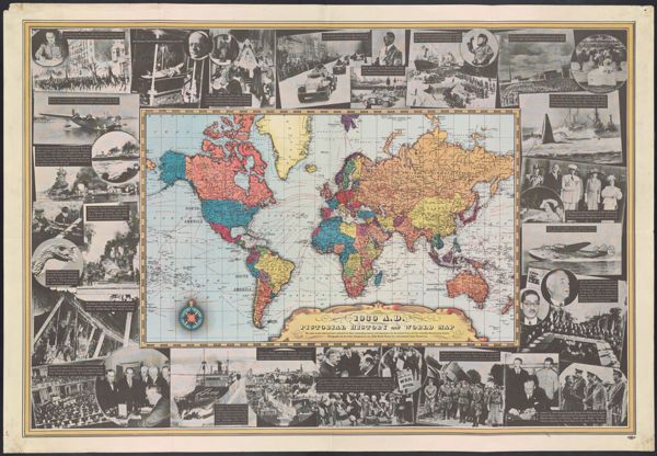 1939 A.D. Pictorial History and World Map