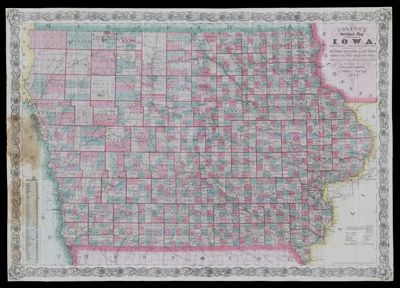 Colton's sectional map of the state of Iowa compiled from the U.S. surveys & other authentic sources exhibiting the sections, fractional sections, counties, cities, towns, villages, post offices, railroads & other internal improvements