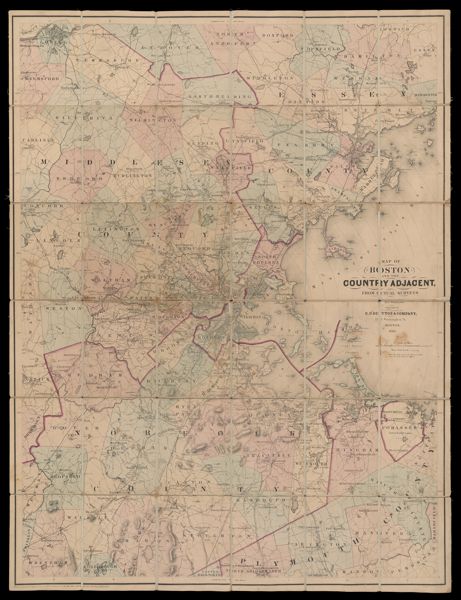 Map of Boston and the country adjacent from actual surveys