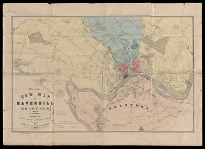 Spofford's new map of Haverhill and Bradford, Mass. extending in length from Ayer's Village to Groveland Bridge in width from Ward Hill Station to Rosemont.