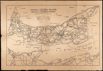 Map of Prince Edward Island Indicating Motor Roads and Recreational Resources