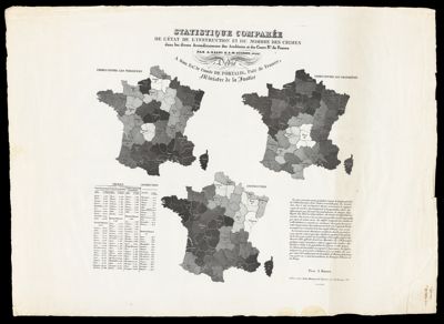 Statistique comparée de l'état de l'instruction et du nombre des crimes dans les divers Arrondissements des Académies et des Cours Royales de France.