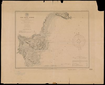York River Harbor, Maine Triangulation by T. J. Cram Capt. U.S. Topl. Engrs. Assistant, Topography by A. W. Longfellow Assist., Hydrography by the Part under the command of Lieut. M. Woodhull U.S.N. Assist.