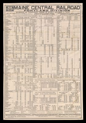 Maine Central Railroad, Portland Division, Schedule of Trains in effect Oct. 1, 1916