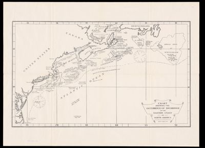 Chart showing the occurrence of swordfish on the eastern coast of North America