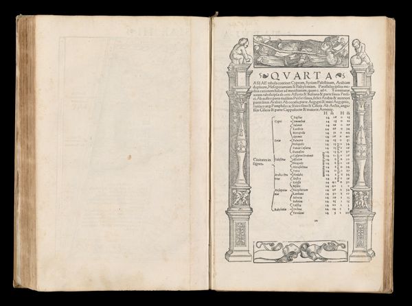 Quarta Asiae tabula continet Cyprum, Syriam Palestinam, Arabiam duplicem, Mesopotamiam & Babyloniam.  Parallelus ipsius medius rationem habet ad meridianum, quam 5. ad 6.  Terminatur autem tabula ipsa ab ortu.  Assyria & Susiana & parte sinus Persici.  Ab austro parte eiusdem Persici sinus, felici Arabia & interiori parte sinus Arabici.  Ab occasu, parte Aegypti & mari Aegyptio, Syriaco atque Pamphilio ac Issico sinu & Cilicia.  Ab Arctis, angustrijs Ciliciae & parte Cappadociae & majoris Armenie.