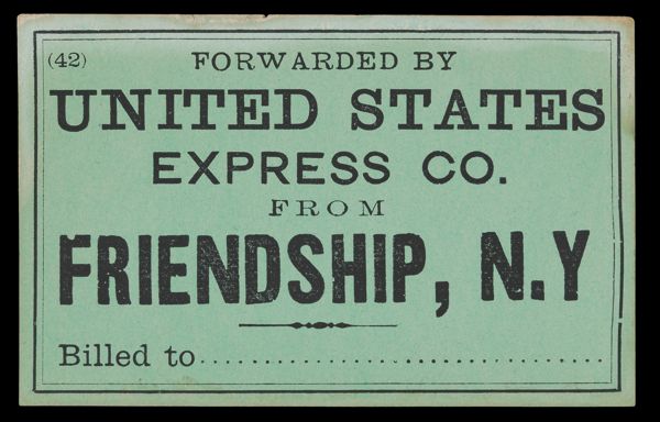 Forwarded by United States Express Co. from Friendship, N.Y.