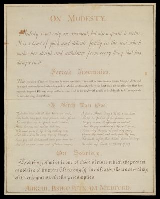 On Modesty, Female Instruction, A Birth Day Ode, On Sobriety