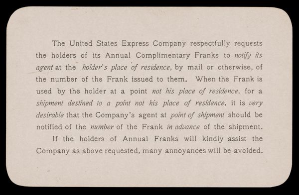 The United States Express Company respectfully requests . . .