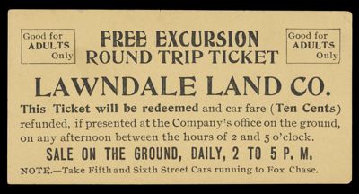 Free Excursion Round Trip Ticket Lawndale Land Co.
