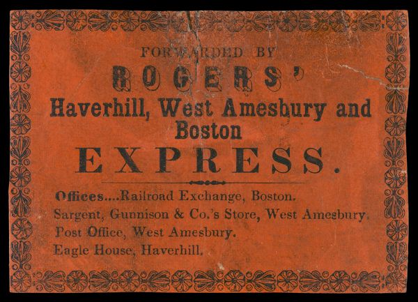 Forwarded by Rogers' Haverhill, West Amesbury and Boston Express