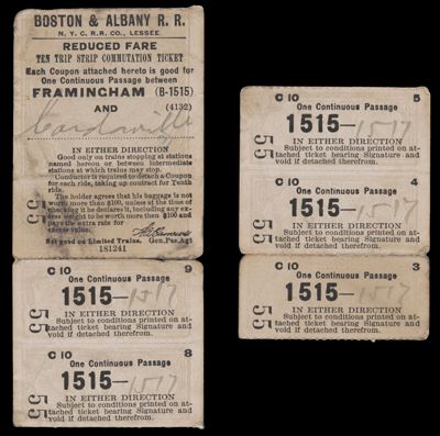 Boston & Albany R. R. Reduced Fare Ten Trip Strip Commutation Ticket
