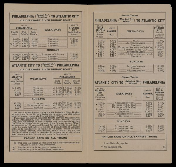 Pennsylvania Railroad Trains between Philadelphia and Atlantic City