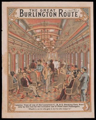 The Great Burlington Route: Interior View of one of the Luxurious C., B. & Q. Smoking Cars...