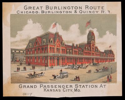 Great Burlington Route Chicago, Burlington & Quincy R.R.: Grand Passenger Station at Kansas City, Mo. [AND] Grand Passenger Station at Atchison, Kansas