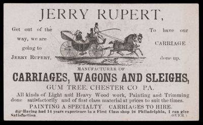 Jerry Rupert, Manufacturer of Carriages, Wagons and Sleighs