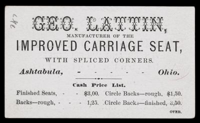 Geo. Lattin, Manufacturer of the Improved Carriage Seat with spliced corners