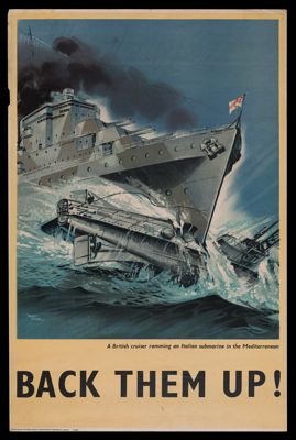 Back Them Up! A British cruiser ramming an Italian submarine in the Mediterranean