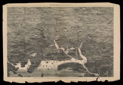 Bird's-Eye View of Boston and Vicinity--showing the outlying towns and villages and railroad communications [Harper's Weekly Supplement, July 8, 1871]