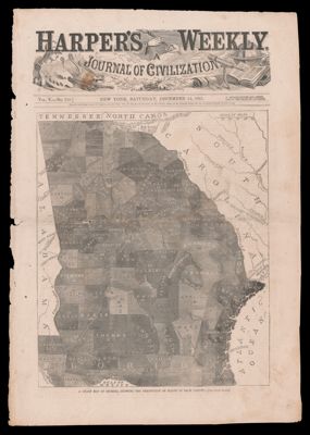 A chart map of Georgia, showing the percentage of slaves in each county