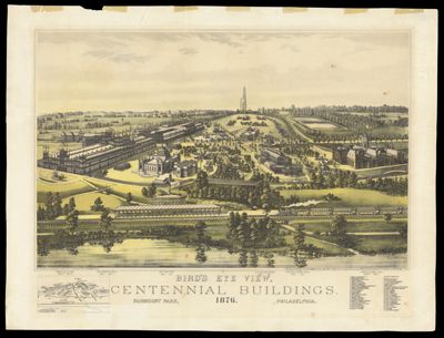Birds Eye View of the Centennial Buildings and Grounds. : Fairmount Park, Philadelphia 1876.