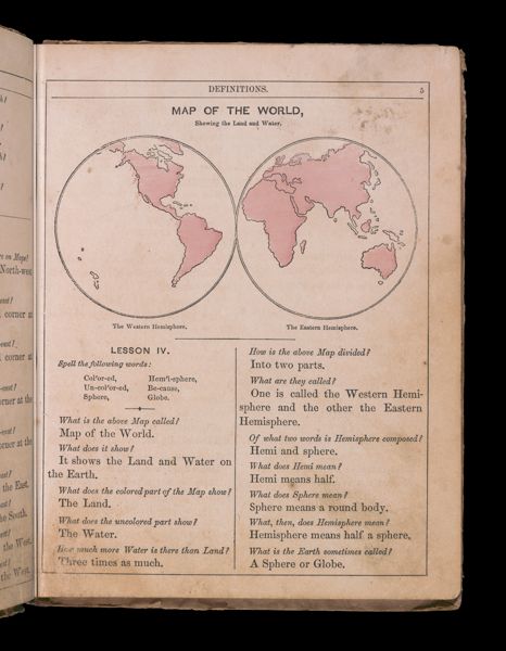 Map of the world, showing the land and water.