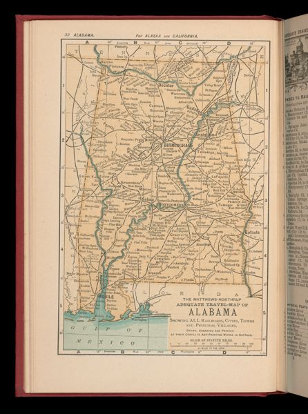 The Matthews-Northrup adequate travel-map of Alabama showing ALL the Railroads, Cities, Towns, and Principal Villages
