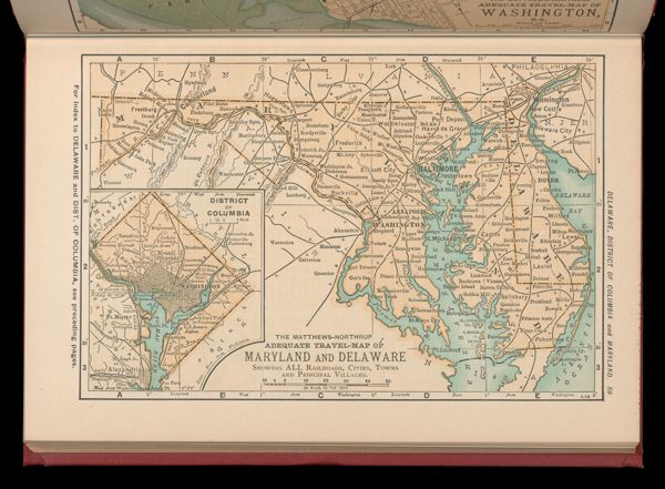 The Matthews-Northrup adequate travel-map of Maryland and Delaware showing ALL Railroads, Cities, Towns, and Principal Villages