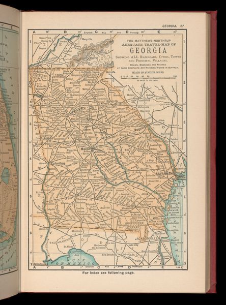The Matthews-Northrup adequate travel-map of Georgia Showing ALL Railroads, Cities, Towns, and Principal Villages