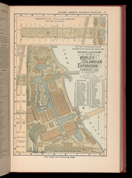 The Matthews-Northrup adequate travel-map of Buildings and grounds of the World's Columbian Exposition. Chicago, Ill, 1893