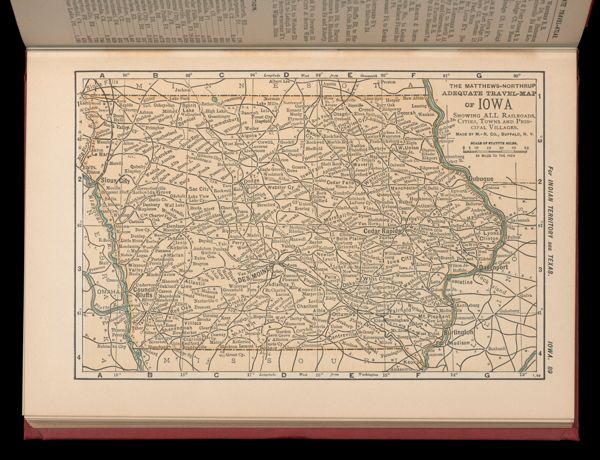 The Matthews-Northrup adequate travel-map of Iowa showing ALL Railroads, Cities, Towns, and Principal Villages