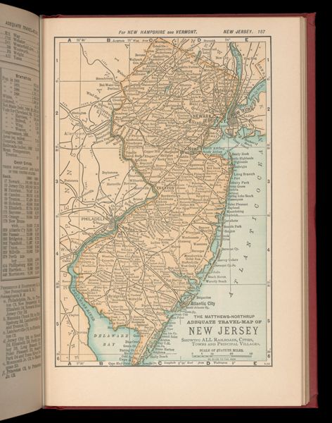 The Matthews-Northrup adequate travel map of New Jersey showing ALL Railroads, Cities, Towns, and Principal Villages