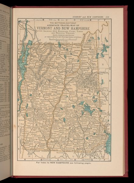 The Matthews-Northrup adequate travel map of Vermont and New Hampshire showing ALL Railroads, Cities, Towns, and Principal Villages