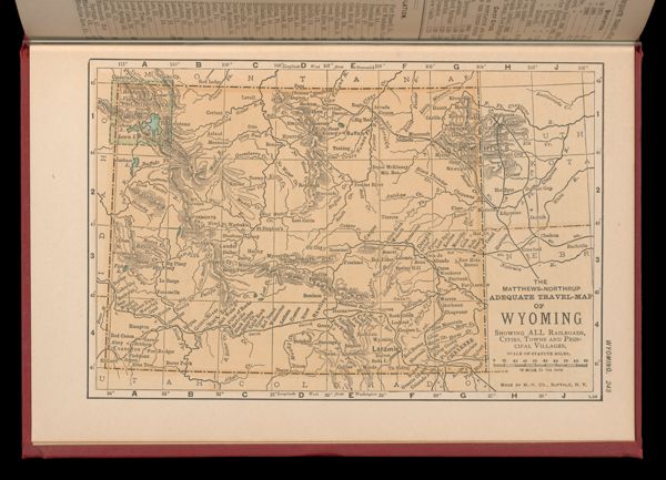 The Matthews-Northrup adequate travel map of Wyoming showing ALL Railroads, Cities, Towns, and Principal Villages