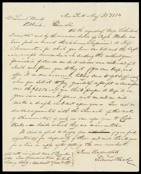 [Correspondence, 1834 - 3 letters from Fellows & Read to Lemuel Moody]
