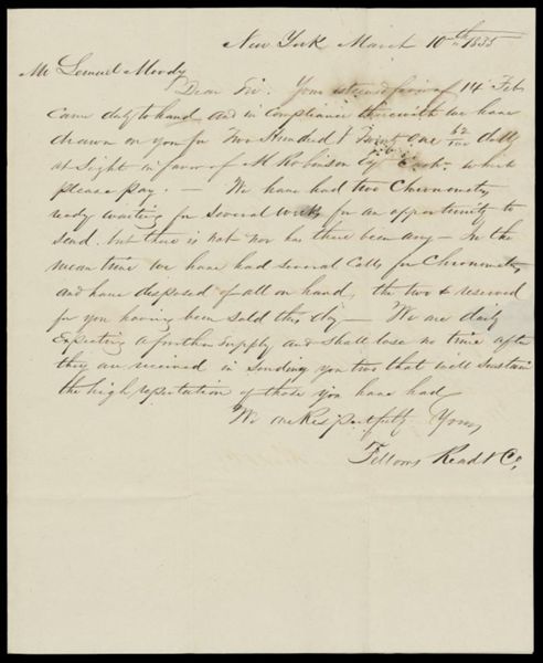 [Correspondence, 1835 - 4 letters from Fellows Read & Co. to Lemuel Moody]