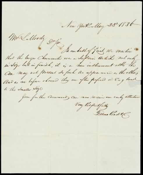 [Correspondence, 1836 - 3 letters from chronometer supply companies to Lemuel Moody]