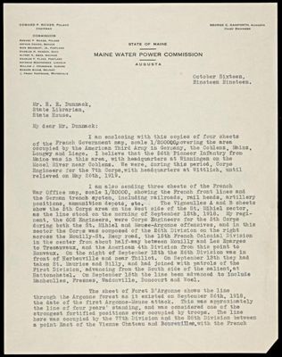 [letter of George C. Danforth (Chief Engineer for Maine Water Power Commission) to H. E. Dunnack (State Librarian for Maine)]
