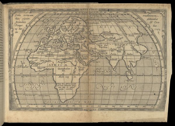 Orbis terrarum hunc typum, secundum Pomponij Melae traditionem, delineabat Ab. Ortelius. 1582