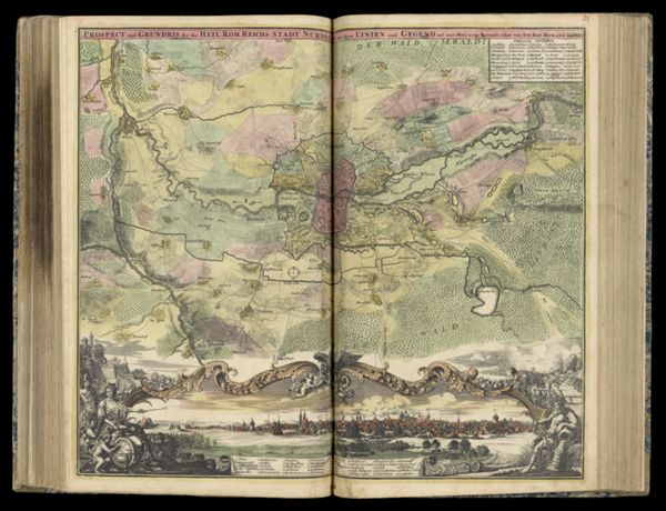 Prospect und Grundris der des Heil. Rom. Reichs-Stadt Nürnbig famr ihren Linen und Gegend auf eine Meil-weges herumb edirt von Ioh. Bap. Homann dafelbt