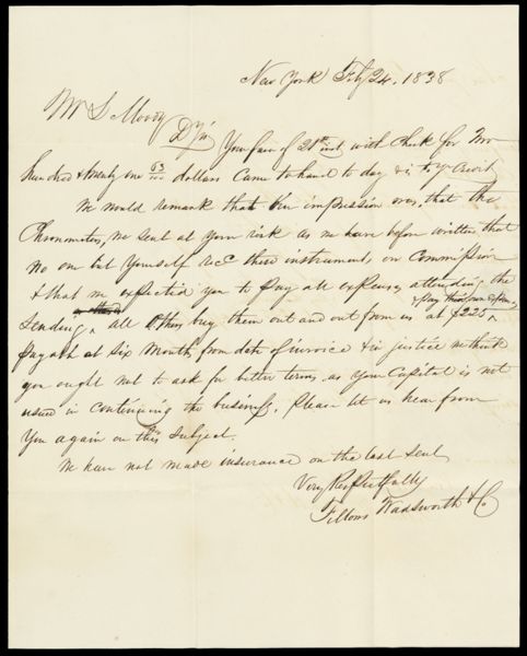 [Correspondence, 1838 - 3 letters from Fellows Wadsworth & Co. to Lemuel Moody and 1 letter from Lemuel Moody to J. Melville Giiliss]